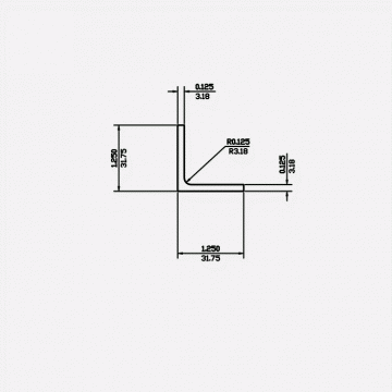 Angle RF 1.25 X 1.25 X 0.125 X 0.125 X 0.125 6061-T6 Mill Finish 20ft