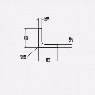 Angle RF 1.5 X 1.5 X 0.25 X 0.25 X 0.25 6061-T6 Mill Finish 20ft