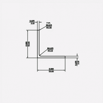 Angle RF 2 X 2 X 0.125 X 0.125 X 0.125 6061-T6 Mill Finish 20ft