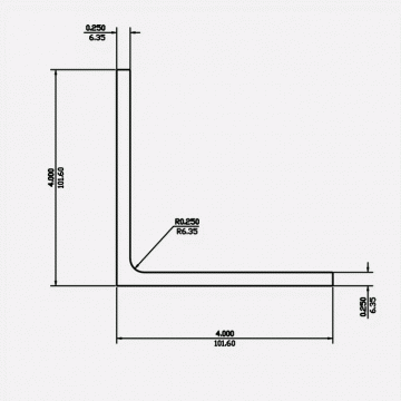 Angle RF 4 X 4 X 0.25 X 0.25 X 0.25 6061-T6 Mill Finish 20ft