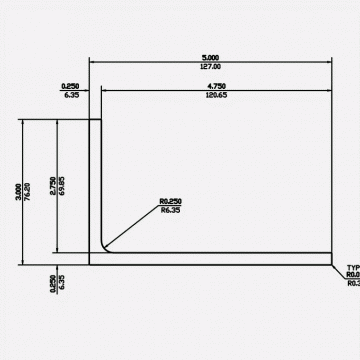 Angle RF 5 X 3 X 0.25 X 0.25 X 0.25 6061-T6 Mill Finish 20ft