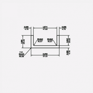 Channel RF 2.25 X 1 X 0.188 X 0.188 X 0.062 6061-T6 Mill Finish 20ft