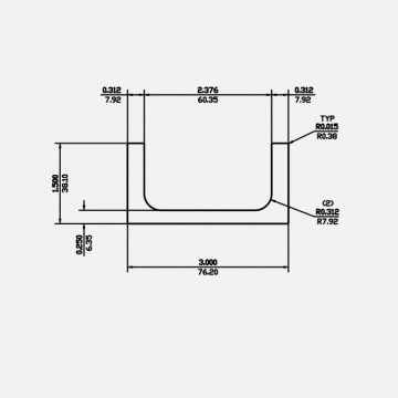 Channel RF 3 X 1.5 X 0.312 X 0.25 X 0.312 6061-T6 Mill Finish 20ft