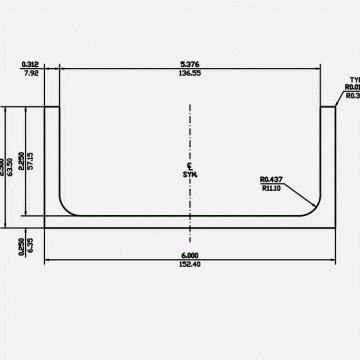 Channel RF 6 X 2.5 X 0.312 X 0.25 X 0.437 6061-T6 Mill Finish 20ft