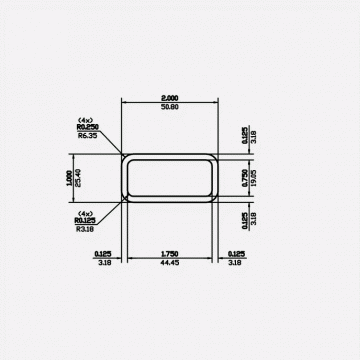 Rectangle Tube RC 2 X 1 X 0.125 X 0.25 X 0.125 6061-T6 Mill Finish 20ft