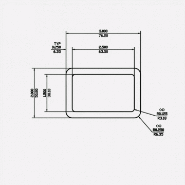 Rectangle Tube RC 3 X 2 X 0.25 X 0.25 X 0.125 6061-T6 Mill Finish 20ft