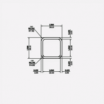 Square Tube RC 1.5 X 0.12 X 0.312 X 0.192 6061-T6 Mill Finish 20ft