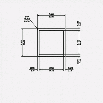 Square Tube SC 2 X 0.125 6063-T5 Mill Finish 12ft