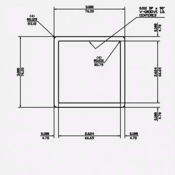 Square Tube RC 3 X 0.188 X 0.125 X 0.031 6061-T6 Mill Finish 20ft