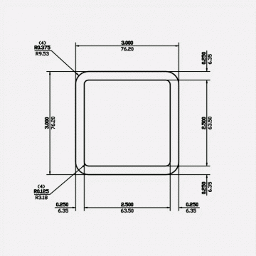 Square Tube RC 3 X 0.25 X 0.375 X 0.125 6061-T6 Mill Finish 20ft