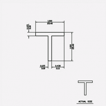 T Bar SF 1 X 1 X 0.125 6063-T5 Satin Clear 12ft