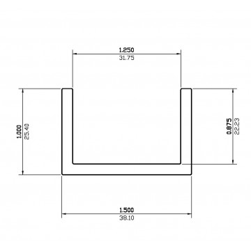 Channel SF 1.5 X 1 X 0.125 X 0.125 6063-T5 Mill Finish 21ft